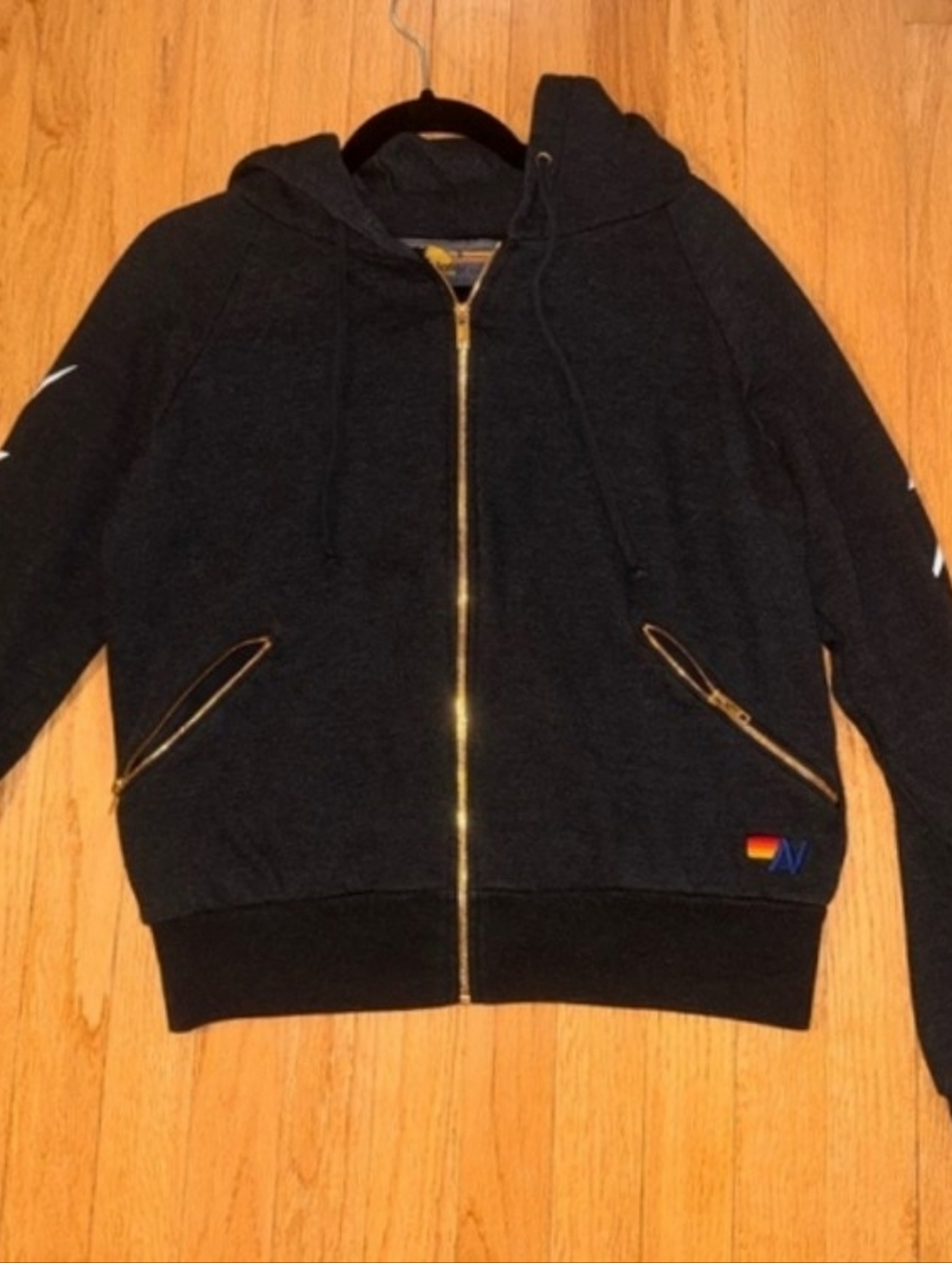 NWOT Aviator Nation Black Zip-Up Hoodie with Gold Hardware And Lightning ⚡️⚡️⚡️